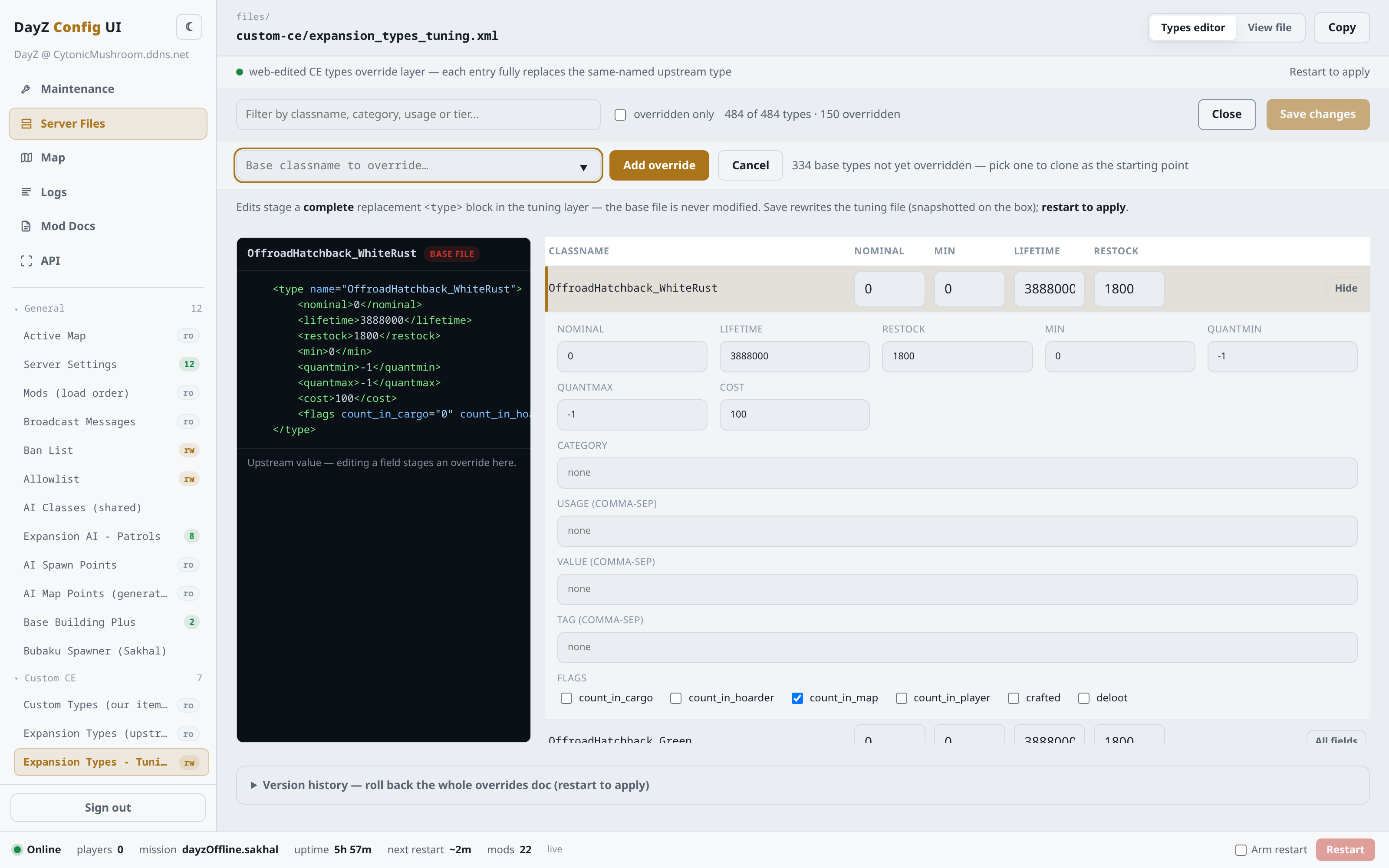 Adding an override - pick a base item, its upstream values clone in as the starting point